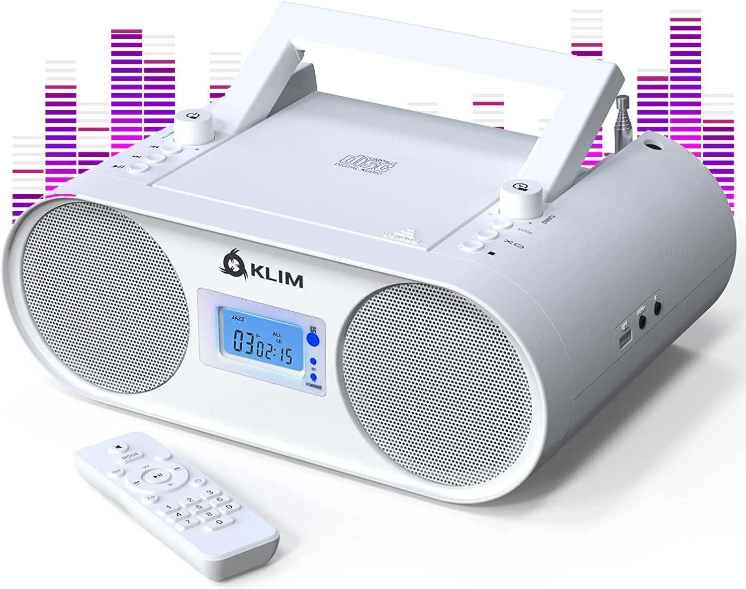 KLIM  Boombox B4 CD Player Portable Audio System - White - Excellent