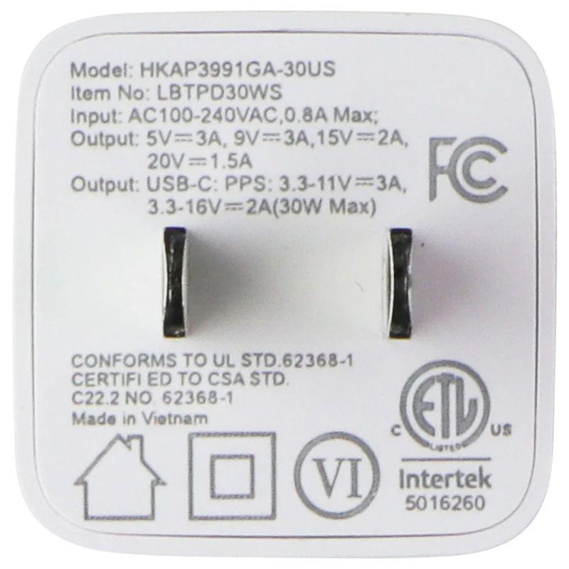 LBT Ultra Fast 30W Mini Wall Charger with USB-C Port - White