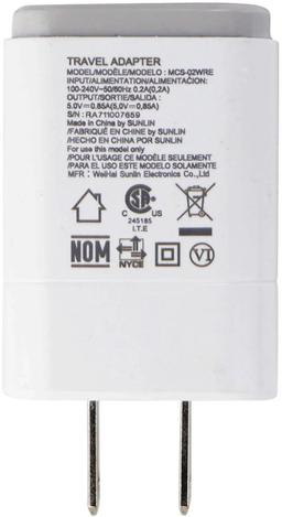 LG Travel Adapter Single 5V/0.85A USB Wall Charger - White
