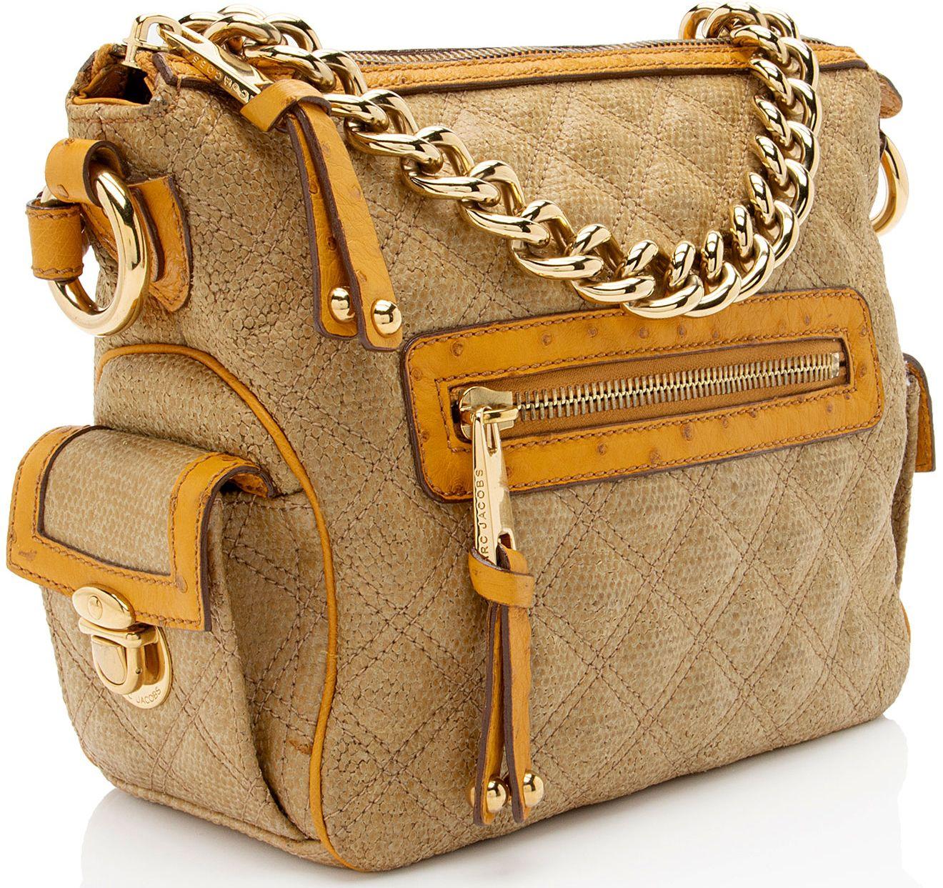 Marc Jacobs Coated Canvas Ostrich Stam Hobo - Leather - Brown/Yellow