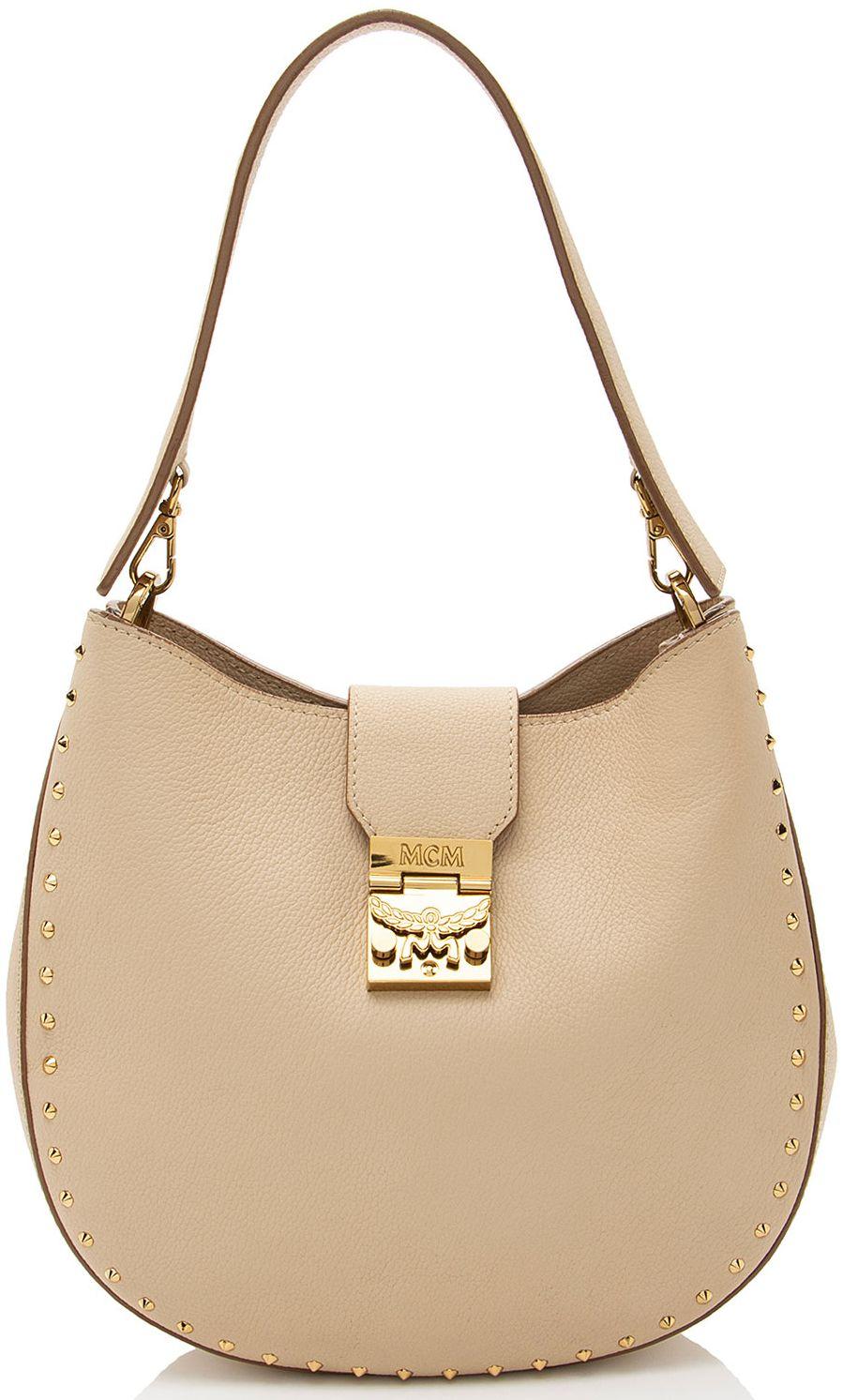 MCM  Leather Studded Patricia Hobo - Beige - Leather - Excellent