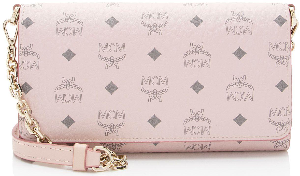 MCM  Visetos Aren Large Wallet on Chain - Grey/Pink - Coated Canvas - Excellent