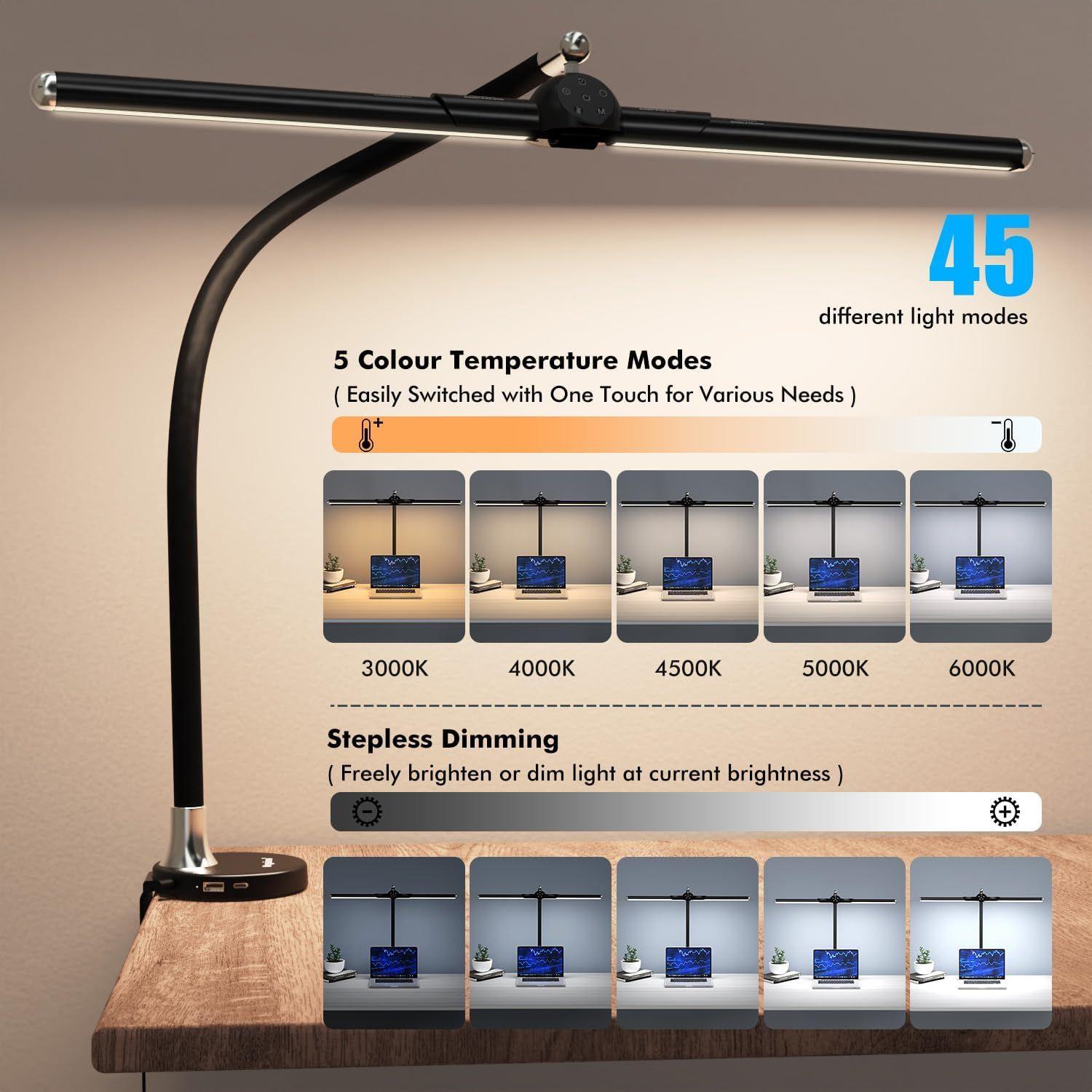 Megainvo LED Desk Lamp with Clamp - Black