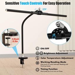 Megainvo LED Desk Lamp with Clamp - Black