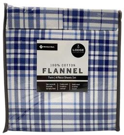 Member's Mark 100% Cotton 4pc Flannel Sheets Twin Set - Blue Plaid