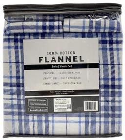 Member's Mark 100% Cotton 4pc Flannel Sheets Twin Set - Blue Plaid