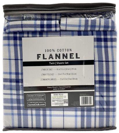 Member's Mark 100% Cotton 4pc Flannel Sheets Twin Set - Blue Plaid