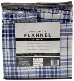 Member's Mark 100% Cotton 6pc Flannel Sheets Full Set - Blue Plaid