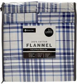 Member's Mark 100% Cotton 6pc Flannel Sheets Full Set - Blue Plaid