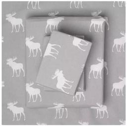 Member's Mark 100% Cotton 6pc Flannel Sheets King Set - Grey Moose