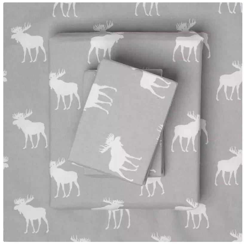 Member's Mark  100% Cotton 6pc Flannel Sheets King Set - Grey Moose - Brand New