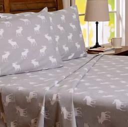 Member's Mark 100% Cotton 6pc Flannel Sheets King Set - Grey Moose