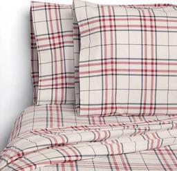 Member's Mark 100% Cotton 6pc Flannel Sheets Queen Set - Red Navy Plaid