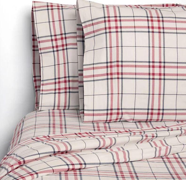 Member's Mark 100% Cotton 6pc Flannel Sheets Queen Set - Red Navy Plaid