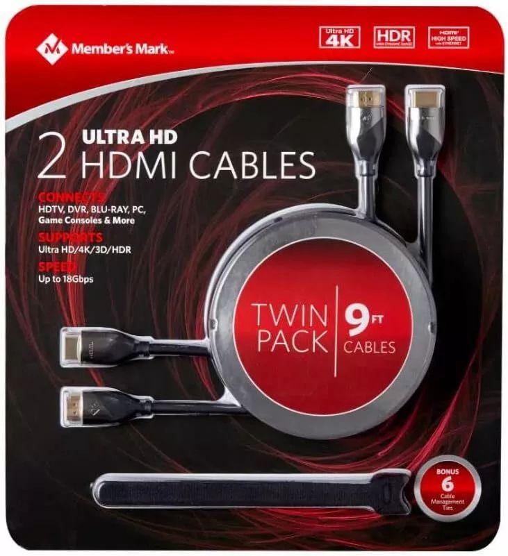 Member's Mark  Premium 2 Ultra HD HDMI Cables 9ft - Black - Excellent