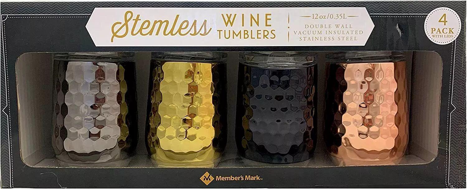 Member's Mark  Stemless Wine Tumblers 12 oz (Pack of 4) - Multicolor - Brand New