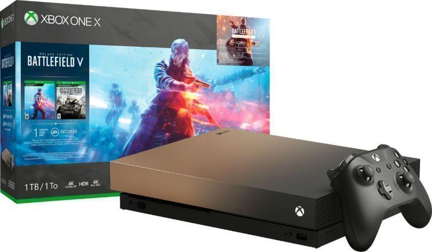 Microsoft  Xbox One X Gaming Console - 1TB - Gold Rush Edition with Battlefield V - Excellent