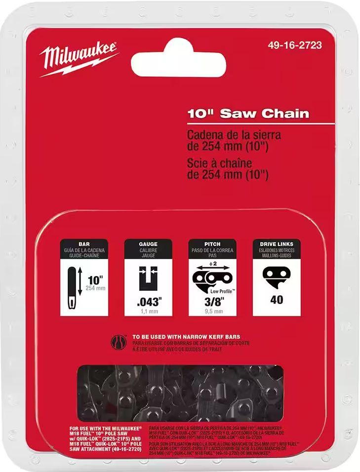 MILWAUKEE  49-16-2723 M18 QUIK LOK 10" Saw Chain - Red - Excellent