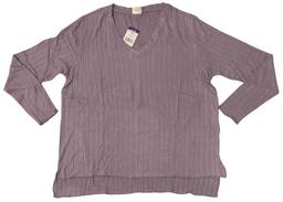 Mote Women's V-Neck Stretch Long Sleeve Ribbed Shirt L - Lilac