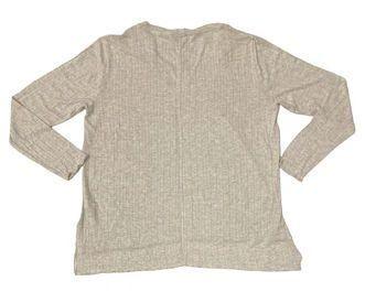 Mote Women's V-Neck Stretch Long Sleeve Ribbed Shirt L - Marled Oatmeal