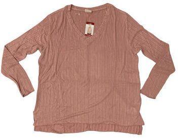 Mote  Women's V-Neck Stretch Long Sleeve Ribbed Shirt L - Rose Pink - Brand New