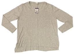 Mote Women's V-Neck Stretch Long Sleeve Ribbed Shirt M - Marled Oatmeal