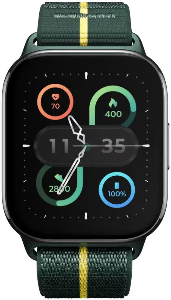 Motorola Moto Watch Fit - 48.26mm - Black Aluminum Case with Pantone Trekking Green Fabric Fabric Band