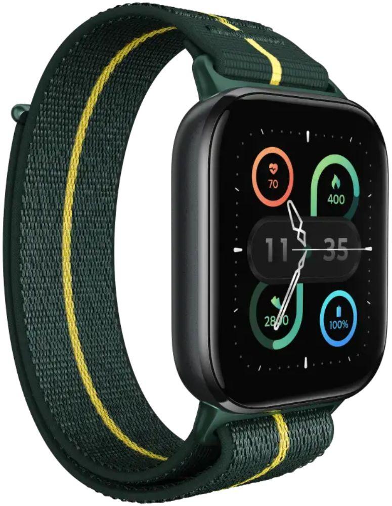 Motorola Moto Watch Fit - 48.26mm - Black Aluminum Case with Pantone Trekking Green Fabric Fabric Band