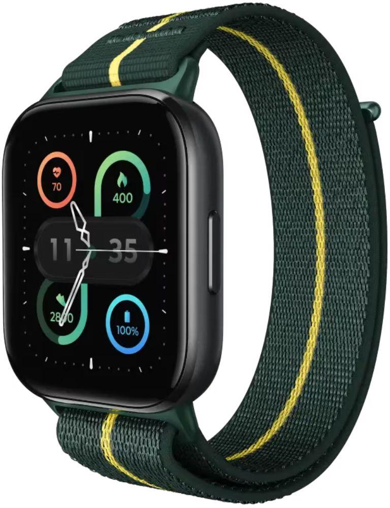 Motorola Moto Watch Fit - 48.26mm - Black Aluminum Case with Pantone Trekking Green Fabric Fabric Band