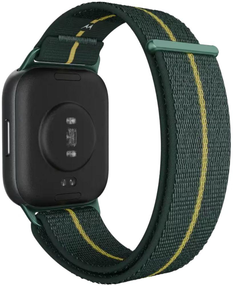 Motorola Moto Watch Fit - 48.26mm - Black Aluminum Case with Pantone Trekking Green Fabric Fabric Band