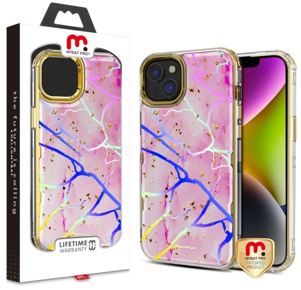 MyBat Pro Tuff Kleer Series Phone Case for iPhone 14 Plus - Pink Marbling/Electroplating Gold - Brand New