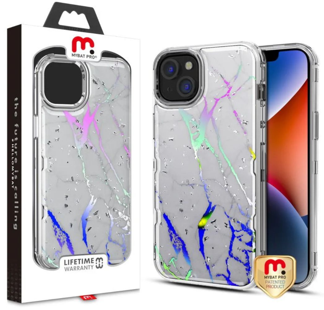 MyBat Pro Tuff Kleer Series Phone Case for iPhone 14 Plus - White Marbling/Electroplating Silver - Brand New