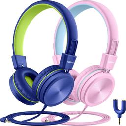 Nabevi Kids Headphones with Microphone BH200 (2-Pack) - Pink/Blue & Dark Blue/Green