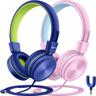 Nabevi Kids Headphones with Microphone BH200 (2-Pack) - Pink/Blue & Dark Blue/Green
