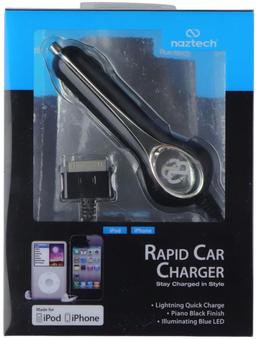 NAZTECH Rapid Car Charger for Apple iPod/iPhone 4 - Piano Black - Brand New