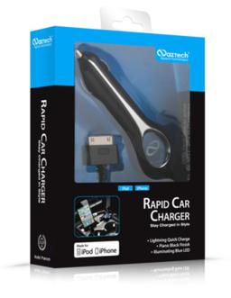 NAZTECH Rapid Car Charger for Apple iPod/iPhone 4 - Piano Black - Brand New