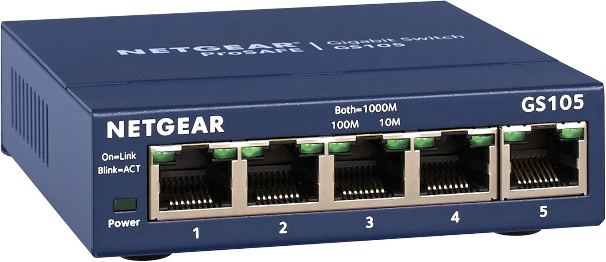 Netgear  5-port Gigabit Ethernet Switch (GS105na) - Blue - Acceptable