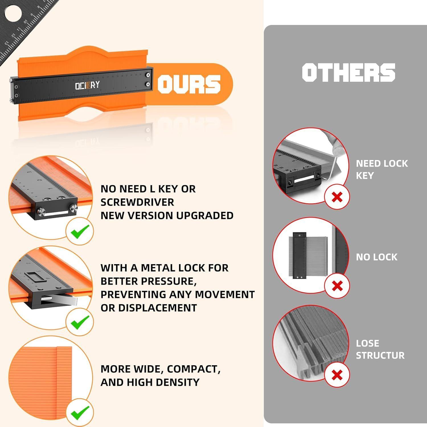 Ocikry Contour Gauge 10"  Adjustable Lock - Orange