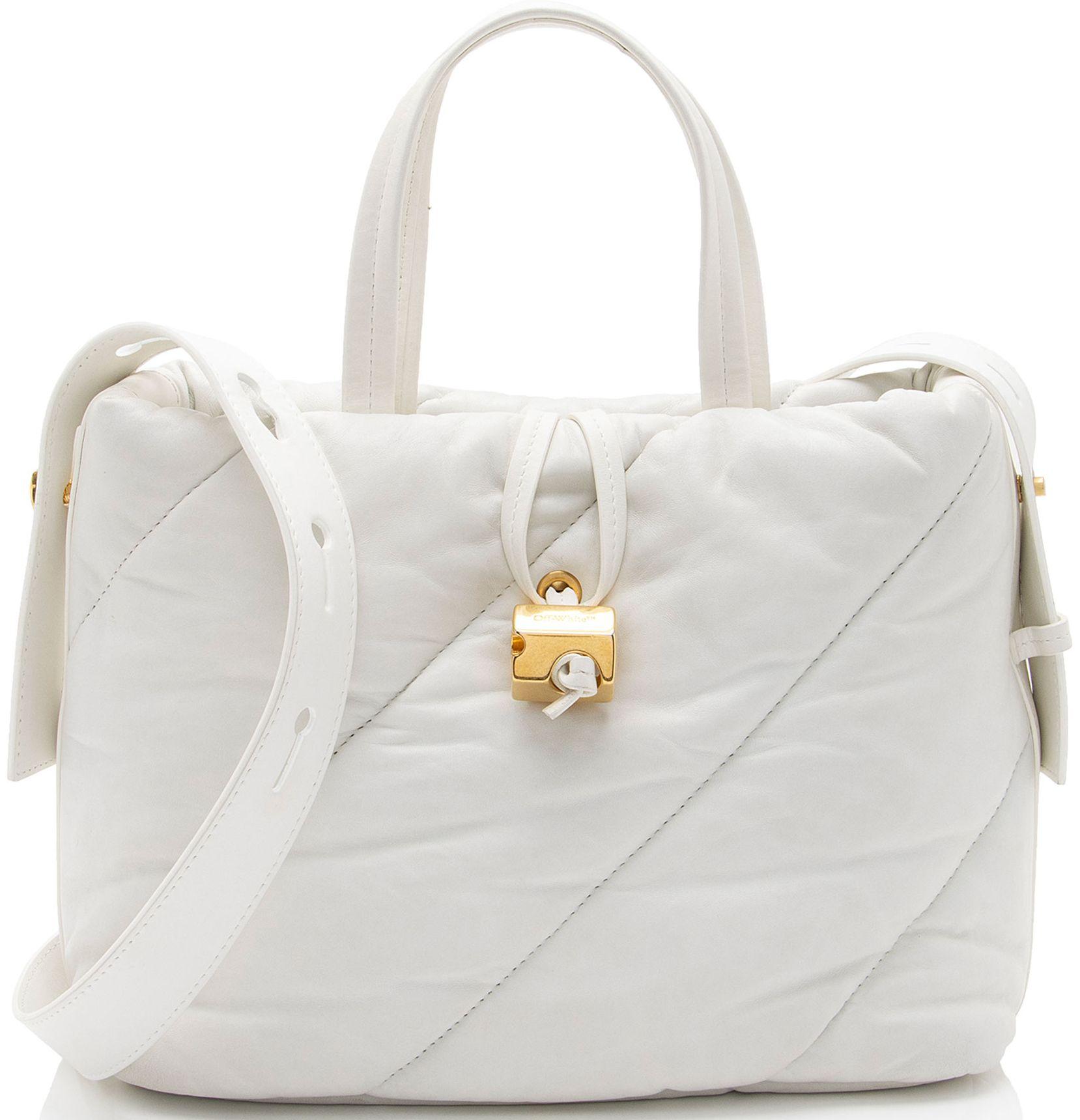 Off-White  Leather Nailed Zipped Tote - White - Leather - Excellent