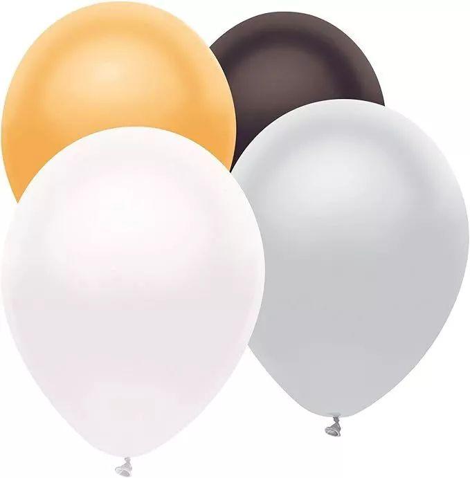Party Mate  USA Standard Assortment 100 Balloons - Black/ White/ Silver/ Gold - Brand New