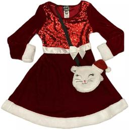 Pink & Violet Holiday Girl's Dress with Cat Purse 4T - Red