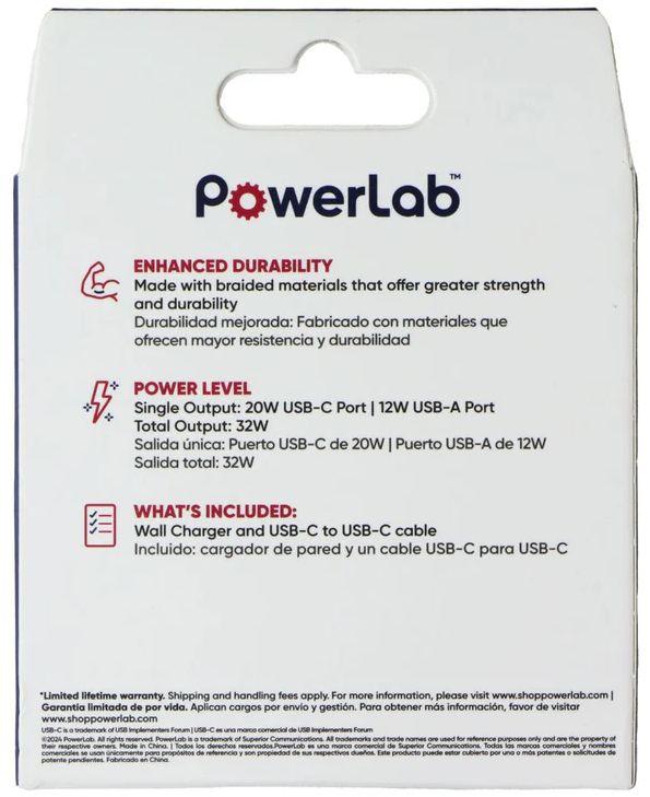 PowerLab 32W Wall Charger and 6-Ft USB-C to USB-C Cable - White