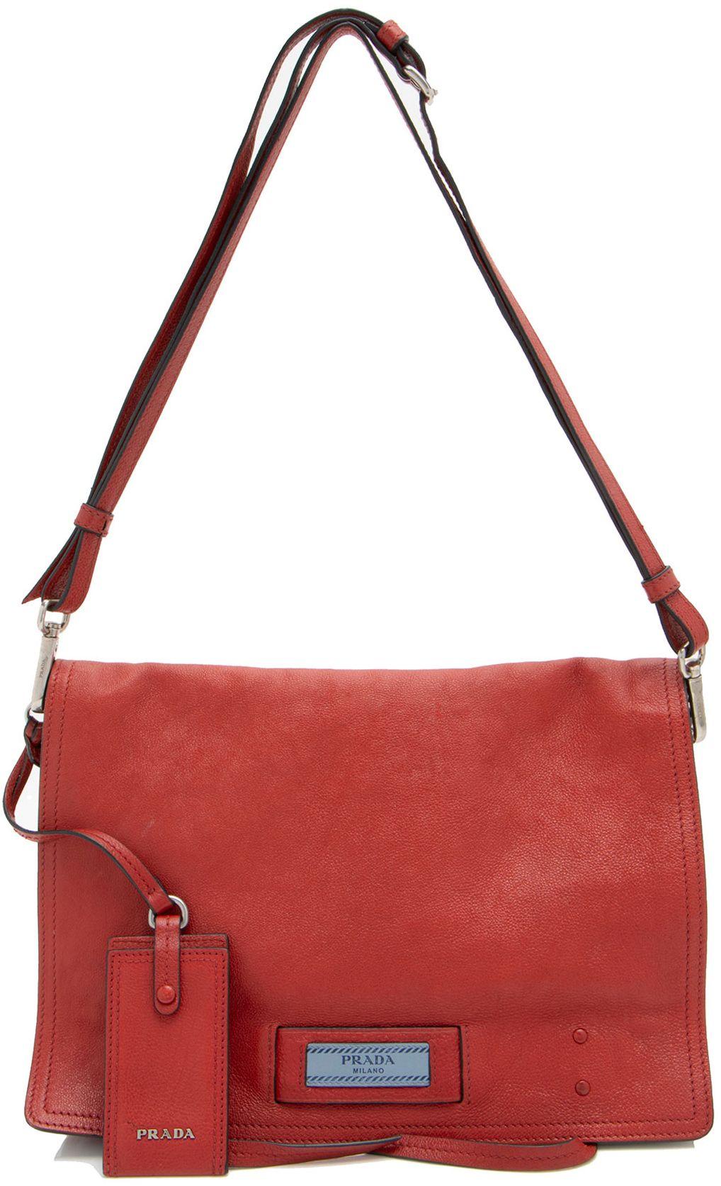 Prada  Ombre Glace Calf Etiquette Flap Messenger - Red - Calfskin - Good