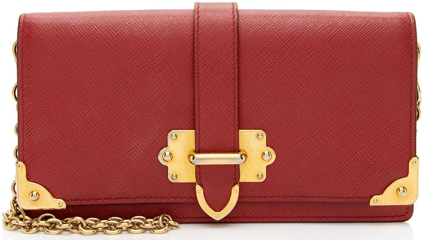 Prada  Saffiano Cahier Chain Clutch - Red - Leather - Excellent