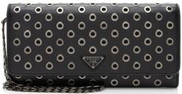 Prada Soft Calf Grommet Wallet on Chain - Calfskin - Black