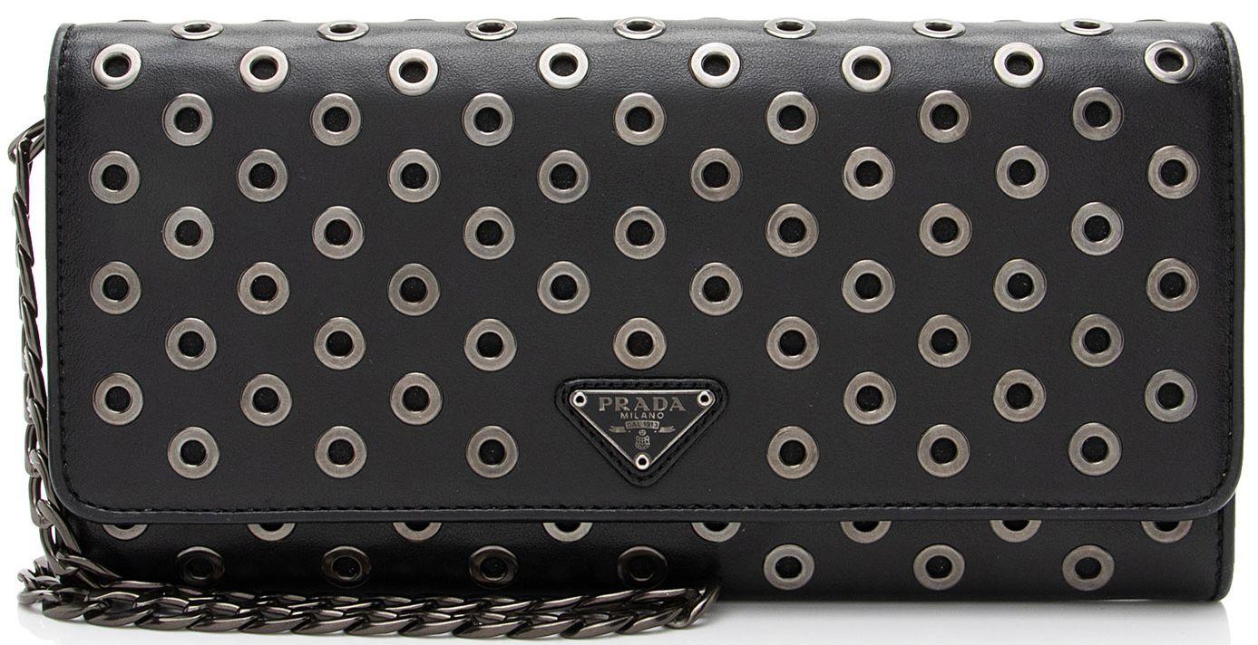 Prada  Soft Calf Grommet Wallet on Chain - Black - Calfskin - Excellent