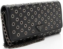 Prada Soft Calf Grommet Wallet on Chain - Calfskin - Black