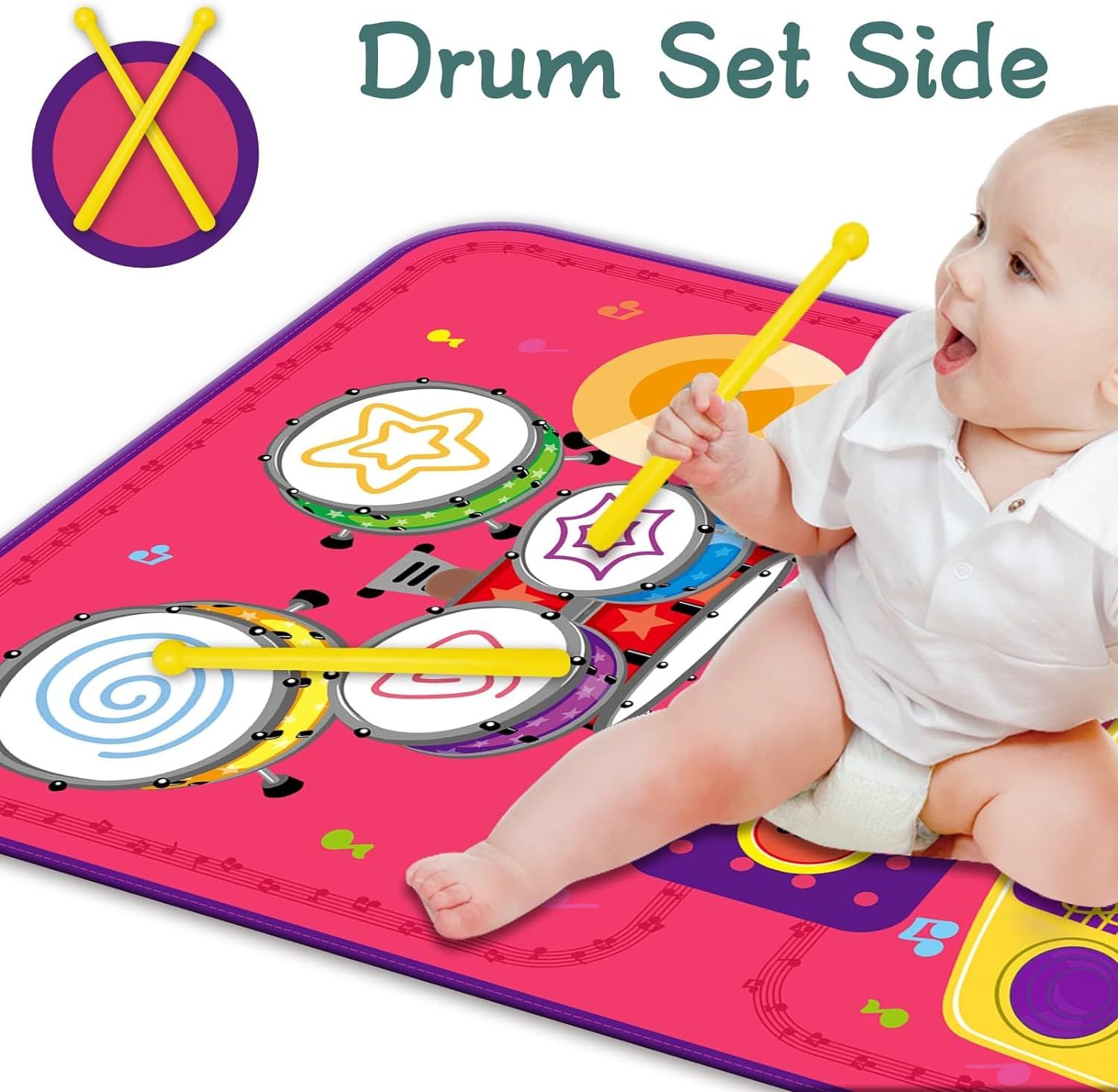 PRAGYM 2-in-1 Toddler Music Mat with Keyboard & Drum Toy - Red