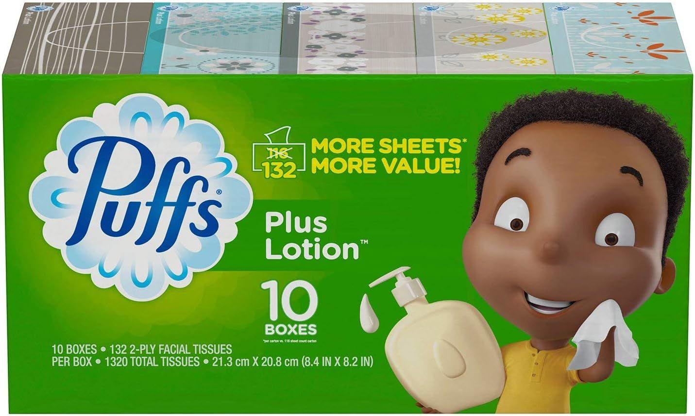 Puffs  Plus Lotion Facial Tissues 132-Ply (10 Boxes) - Green - Excellent