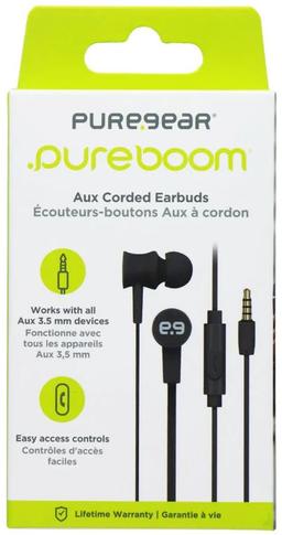 PureGear PureBoom 3.5mm AUX Corded Earbuds - Black